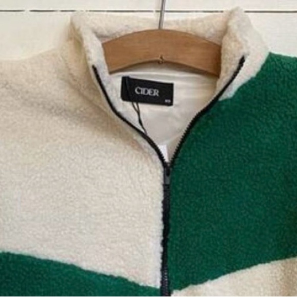 Cider Fleece Stand Collar Teddy ColorBlock Zip Front Jacket XS - Picture 8 of 8